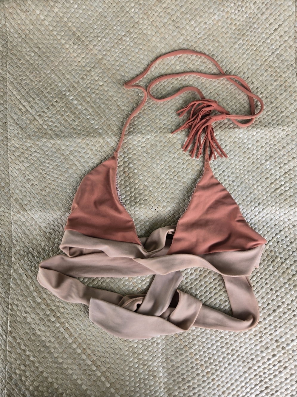 Acacia Swimwear Coral and Blush Triangle Bikini Top